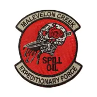 MALEVELON CREEK Patch 3 sizes with Red Background, Skull Design, and Text \