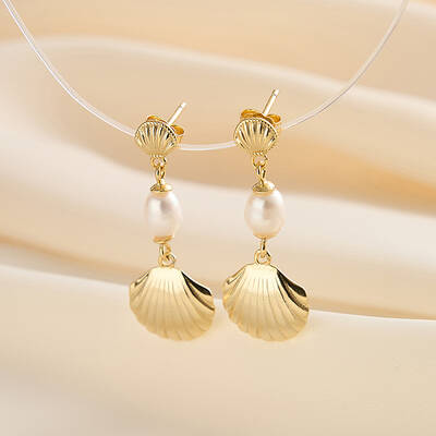 S925 Sterling Silver Shell Shape Dangle Stud Earrings