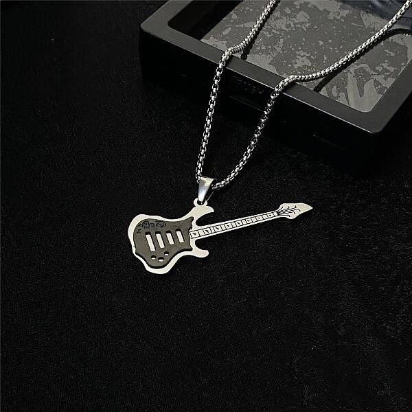 201 Stainless Steel Guitar Pendant Box Chain Necklaces