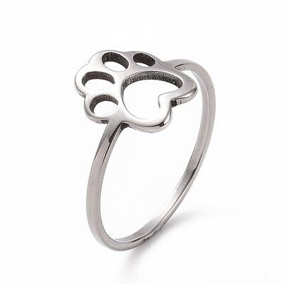 Non-Tarnish 201 Stainless Steel Paw Print Finger Ring