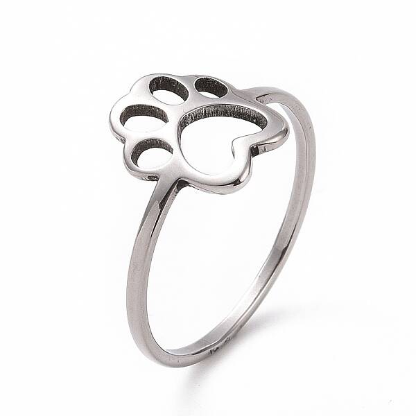 Non-Tarnish 201 Stainless Steel Paw Print Finger Ring
