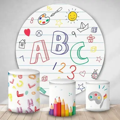 Aperturee Colorful Little Pattern Round Birthday Backdrop Kit | Custom Circle Backdrop Birthday | Circle Party Backdrop | Rou...