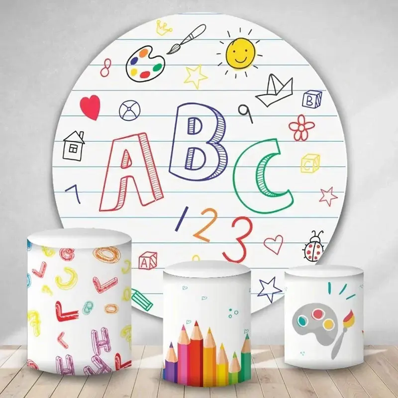 Aperturee Colorful Little Pattern Round Birthday Backdrop Kit | Custom Circle Backdrop Birthday | Circle Party Backdrop | Rou...