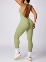 Women's Solid Ruched Cut Out Backless Halter Sports Jumpsuit, High Stretch Seamless Quick Drying Breathable Comfortable Sport...