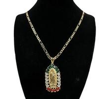 14k Gold Plated Virgen Mary Necklace, Multicolor Religious Necklace, Gift for her