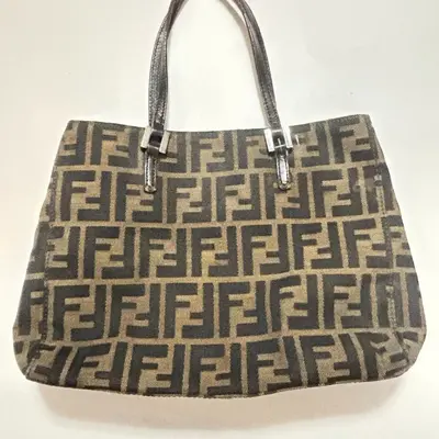 Pre-owned FENDI Canvas Shoulder Bags Zucca Tote Bag for Women Black Brown