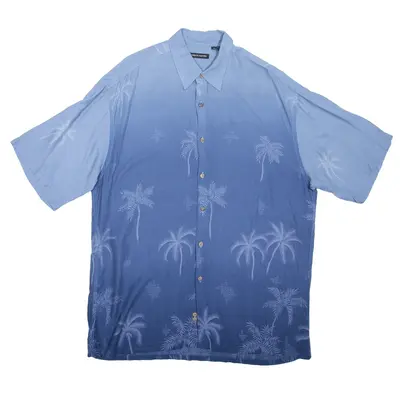 PIERRE CARDIN Hawaiian Shirt Blue Floral Short Sleeve Mens L