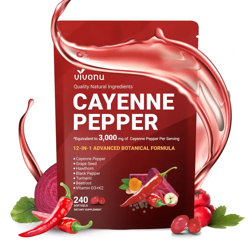 Cayenne Pepper Softgels Supplement, Supports Leg Vein, Heart and Blood Vessel Health, with Vitamin E D3+K2 and Extracts of Gr...