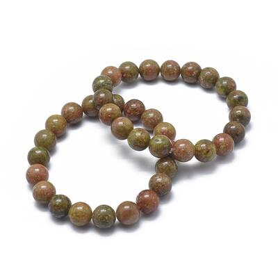 Natural Unakite Bead Stretch Bracelets