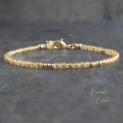 Natural Citrine Stone Bracelet 2mm Yellow Crystal Dainty Bracelet Delicate Faceted Gemstone Beaded Bracelet Anklet Minimalist...