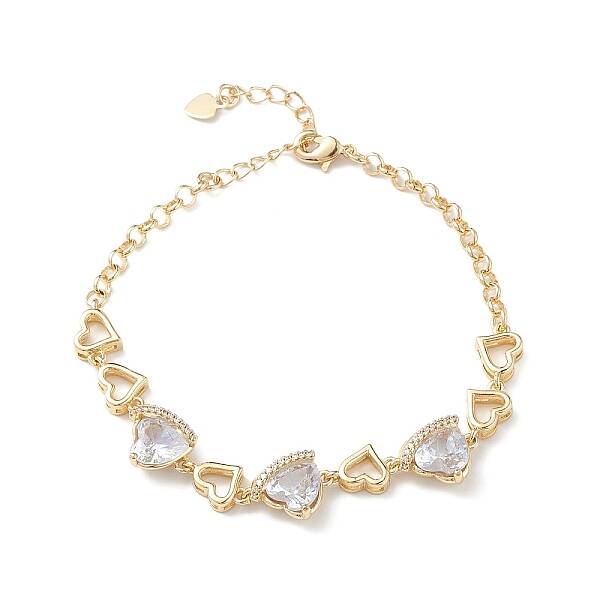 Clear Cubic Zirconia Heart Link Bracelets