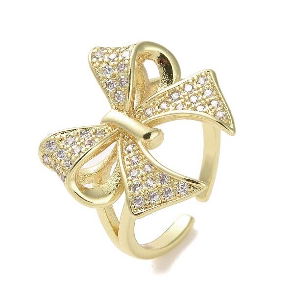 Brass Micro Pave Cubic Zirconia Open Cuff Ring