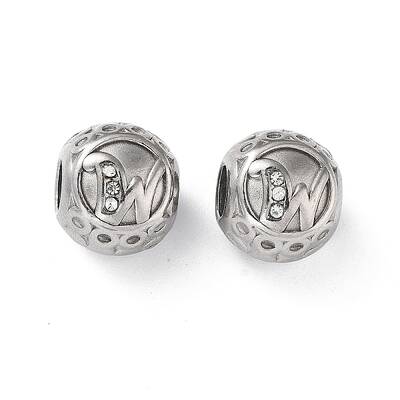 304 Stainless Steel Rhinestone European Beads