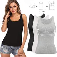 Women Basic Camisole with Built-In Bra Tank Top Wide Strap Sleeveless Undershirts for Casual Wear Comfortable