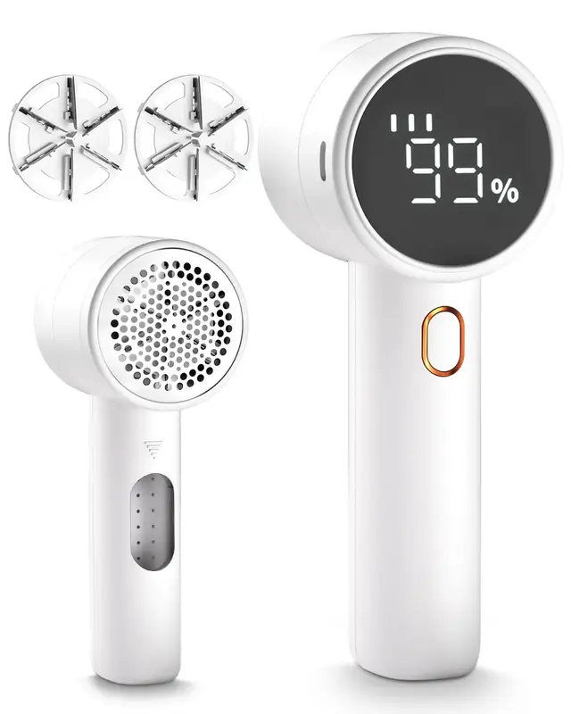 Fabric Shaver, Lint Remover Rechargeable, Electric Portable Sweater Defuzzer with 3 Speeds, 6 Leaf Blades, Digital LED Displa...