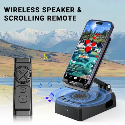 PUTARE Wireless Speaker Cellphone Stand with Remote Control for Tiktok Scrolling, Rechargeable Portable Mobile Tablet Stand, ...