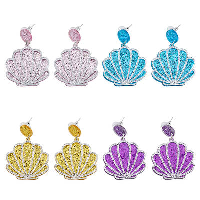 4 Pairs 4 Colors Sparkling Resin Shell Shape Dangle Stud Earrings for Women