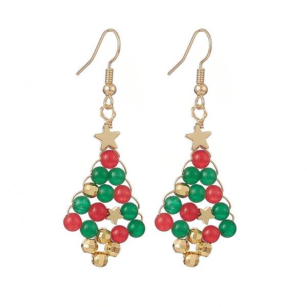 Christmas Tree Dyed Natural Malaysia Jade Dangle Earrings