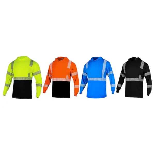 Long Sleeves Hooded Safety Shirts With Hot Print Reflectors Fabric Menswear Mesh Breathable Clothing Polyester Uniforms Workw...
