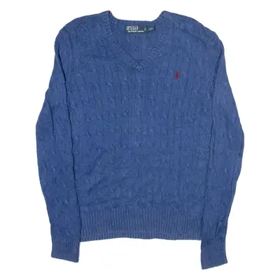 POLO RALPH LAUREN Mens Jumper Blue V-Neck Cable Knit M