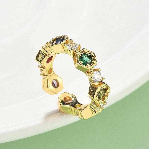 Brass Micro Pave Cubic Zirconia Open Cuff Rings