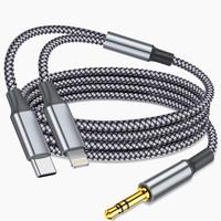 DASH GO SHOP 2 in 1 USB C to 3.5mm Aux Audio Lightning to 3.5mm Audio Cable Fit with iPhone Galaxy  iPad to Car Stereo Speake...