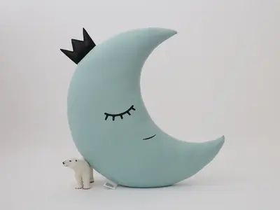 Dusty Mint Crescent Moon Pillow with Crown or Star