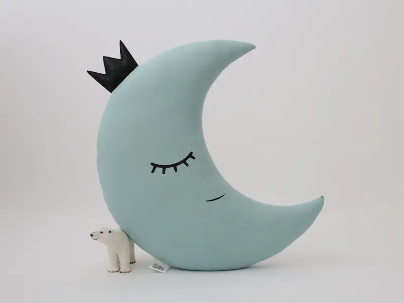 Dusty Mint Crescent Moon Pillow with Crown or Star