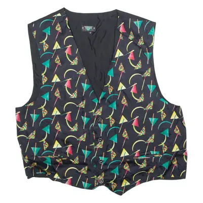 HOSSE ACCESSORIES Mens Blazer Waistcoat Black Silk 90s Crazy Pattern XL