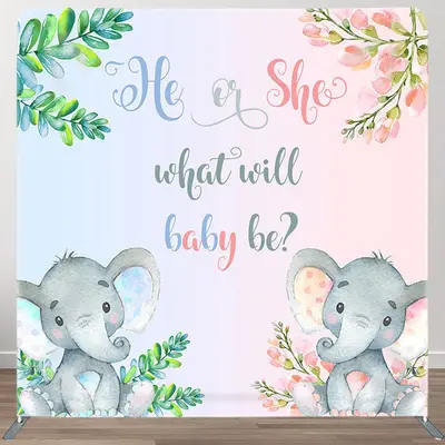 Aperturee Elephant Gender Reveal Fabric Backdrop Cover for Baby Shower - Aperturee