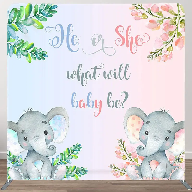 Aperturee Elephant Gender Reveal Fabric Backdrop Cover for Baby Shower - Aperturee