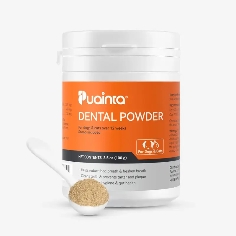 Puainta Dental Powder - 3.5 oz for Cats & Dogs, Teeth Cleaning Tartar Remover, Reduces Bad Breath, Dental Plaque, Dental Infl...