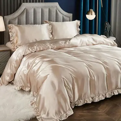 Solid Color Satin Duvet Cover Set, 2/3 Counts/set Including 1 Duvet Cover & 1/2 Pillowcase without Filler, Fashionable Soft ...