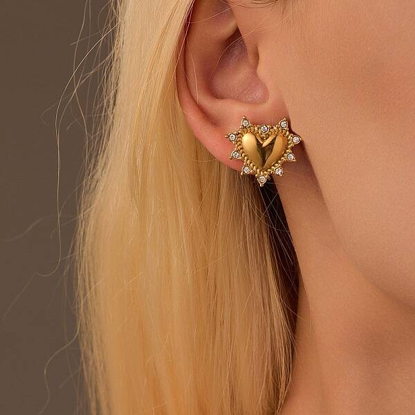 304 Stainless Steel Micro Pave Clear Cubic Zirconia Stud Earrings