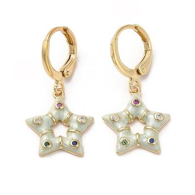 Star Real 18K Gold Plated Brass Dangle Leverback Earrings