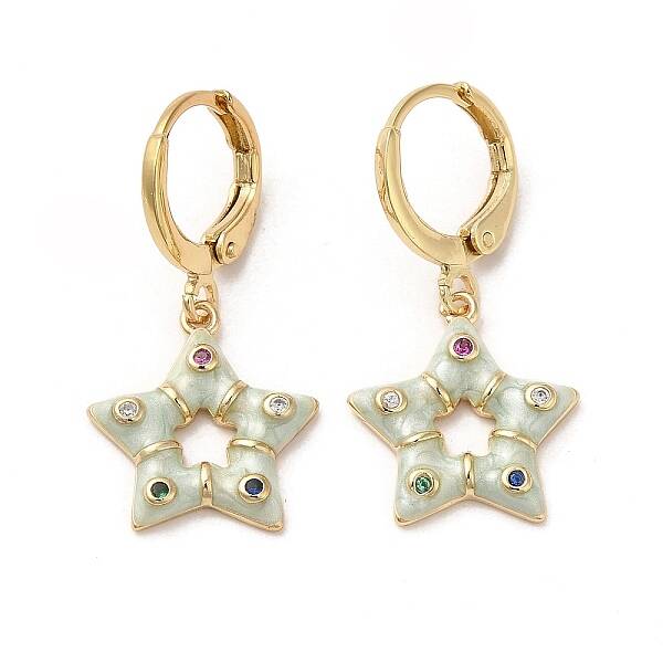 Star Real 18K Gold Plated Brass Dangle Leverback Earrings