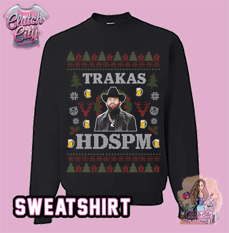 Trakas HDSPM Christmas Black Sweatshirt Crew Neck - Lightweight Holiday Sweater with Classic Crew Neck Design for Men Long Sl...