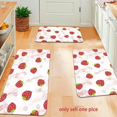 Cartoon Strawberry Pattern Kitchen Rug, 1 Count Non-slip Washable Floor Mat, Decorative Mat for Home Living Room Bedroom