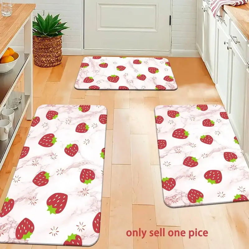 Cartoon Strawberry Pattern Kitchen Rug, 1 Count Non-slip Washable Floor Mat, Decorative Mat for Home Living Room Bedroom