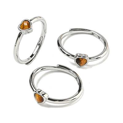 Heart Natural Tiger Eye Adjustable Rings