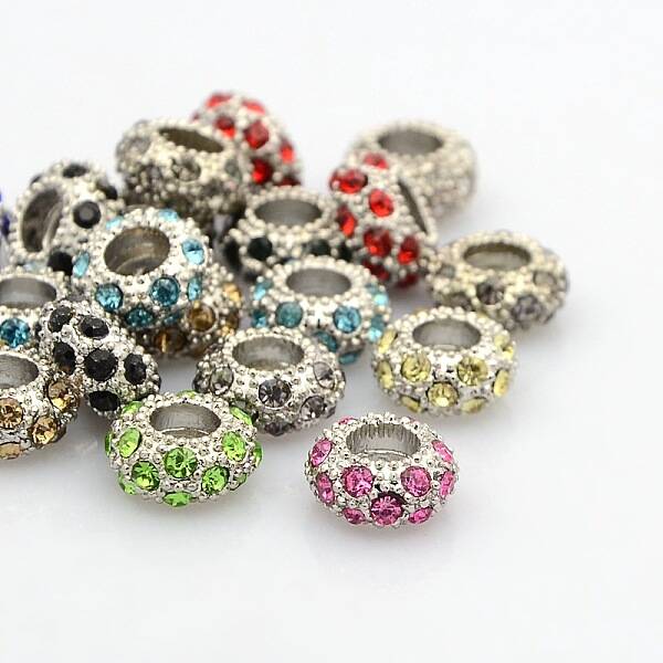 Platinum Plated Alloy Grade A Rhinestone European Beads