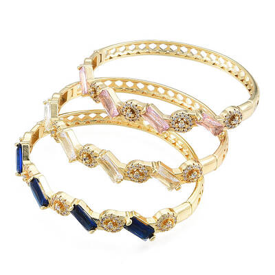 Cubic Zirconia Rectangle & Evil Eye Hinged Bangle