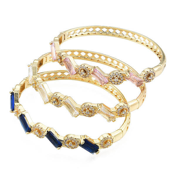 Cubic Zirconia Rectangle & Evil Eye Hinged Bangle