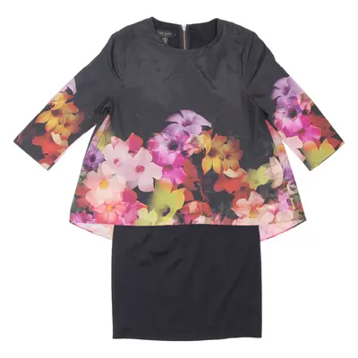 TED BAKER Top Shirt Pencil Dress Black Floral Short Sleeve Short Womens UK 8