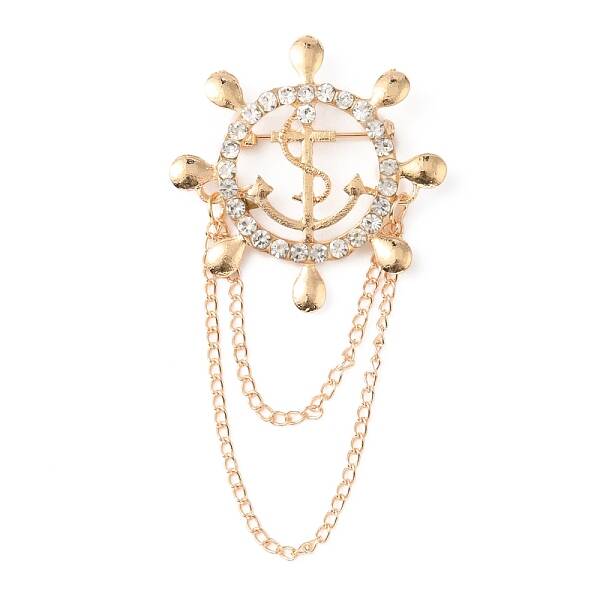 Naval Style Helm & Anchor Rhinestone Brooch for Men Women