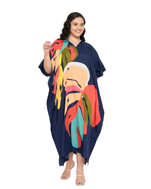 Gypsie Blu Plus Size Women Caftan Dress Kimono Sleeve Casual Maxi Dresses Beach Cover Up for Ladies (Deep Navy Blue)
