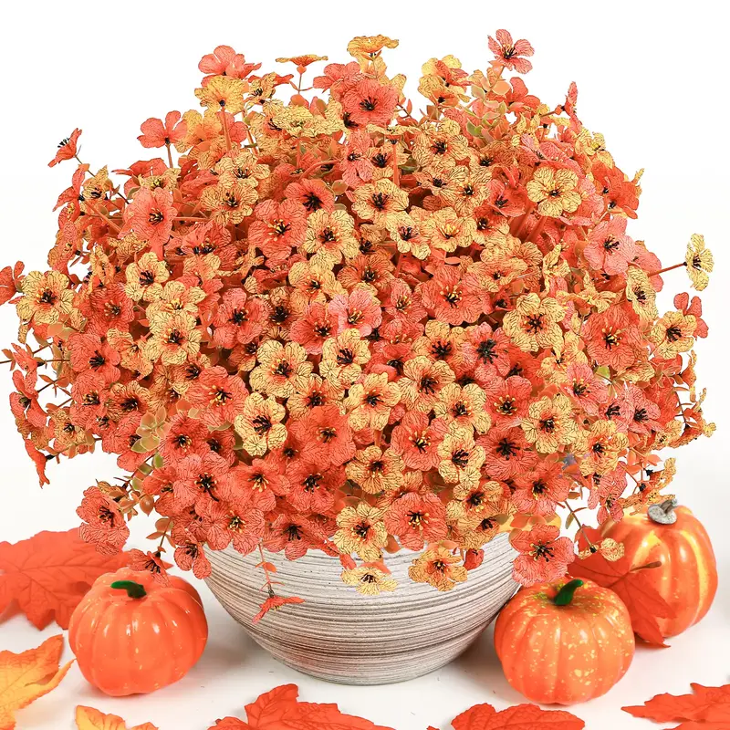 24 Bundles of Fall Artificial Flowers – UV Resistant Eucalyptus & Violet Stems for Indoor/Outdoor Decor, Perfect for Porche...