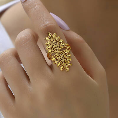 Fashionable European and American Wheat Spike Lucky Ring Hollow Wedding Jewelry.