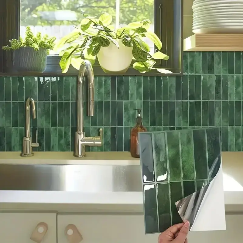 5/10/20/30pcs 3D Mosaic Self-Adhesive Wall Stickers, Waterproof Fireproof Decorative Wallpaper for Kitchen Bathroom Living Ro...