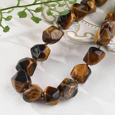 Natural Tiger Eye Nuggets Beaded Necklaces for Women Men